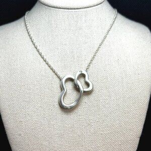 VTG Sterling Silver 925 Double Heart Interlocking Hearts Station Necklace 18"